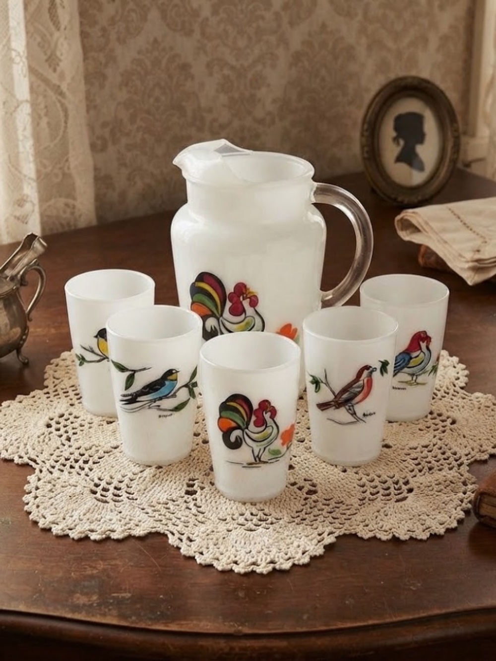 Bartlett Collins Proud Rooster Pitcher and Juice Glass Set